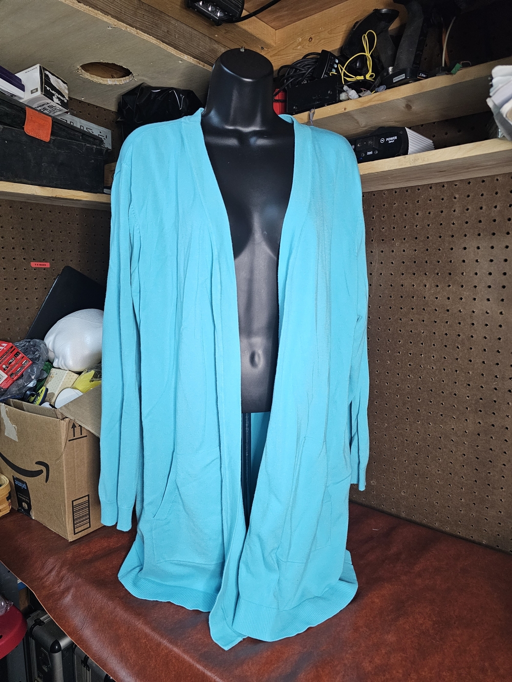 Belle Kim Gravel Light Blue Cardigan 1x